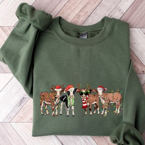 Cow Santa Sweatshirt, Christmas Sweatshirt, Cows Sweatshirt, Christmas Santa Claus Shirt, Christmas Family Shirt, Western Sweatshirt