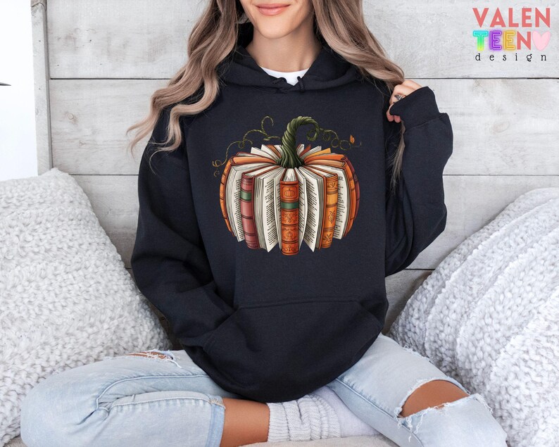 Fall Book Pumpkin Sweatshirt, Halloween Book Lover Sweater image 6