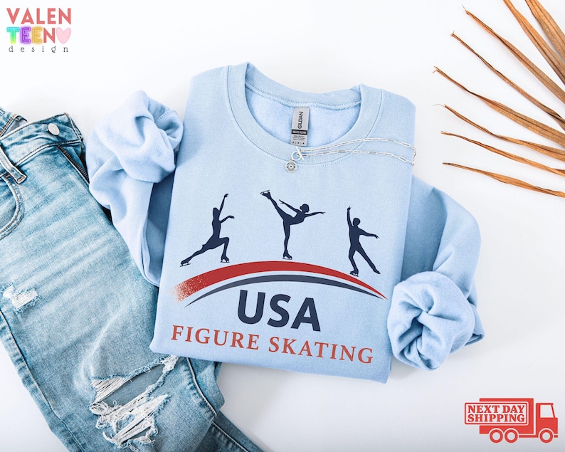 Figure Skating Sweatshirt, USA Figure Skater Sweater, Winter Sports Hoodie, Skater Sweatshirt, USA Crewneck, Ice Skating Lover Gift