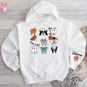 Sudadera personalizada de Halloween con diseño de dentista, suéter para consultorio dental. imagen 5