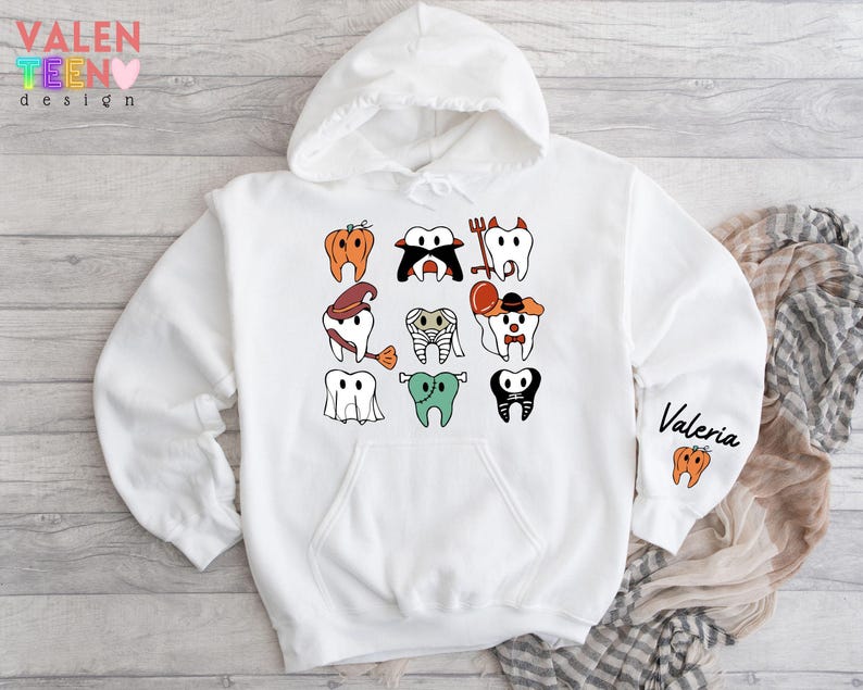 Sudadera personalizada de Halloween con diseño de dentista, suéter para consultorio dental. imagen 5