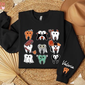 Sudadera personalizada de Halloween con diseño de dentista, suéter para consultorio dental. imagen 3
