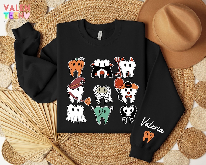 Sudadera personalizada de Halloween con diseño de dentista, suéter para consultorio dental. imagen 3