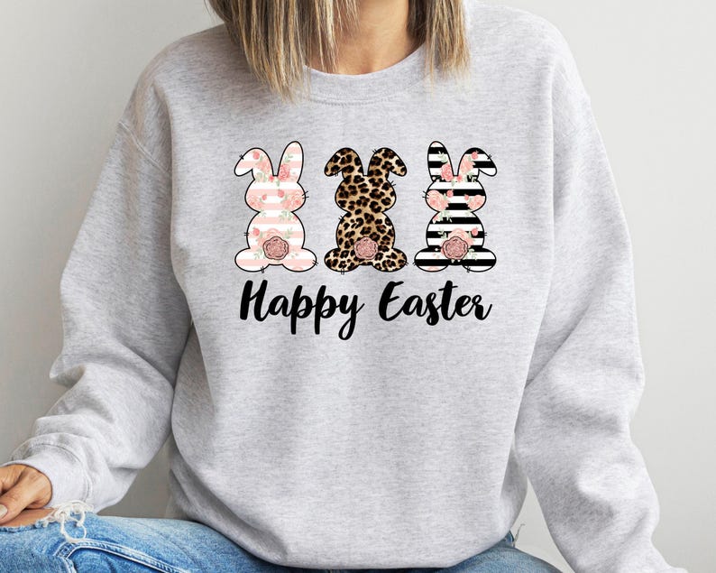 Happy Easter Bunny Sweatshirt, Floral Leopard Print Bild 3