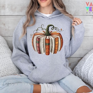 Fall Book Pumpkin Sweatshirt, Halloween Book Lover Sweater image 5