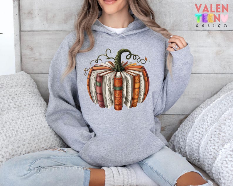 Fall Book Pumpkin Sweatshirt, Halloween Book Lover Sweater image 5