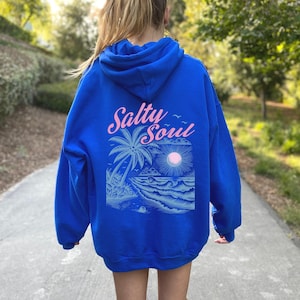 Salty Soul Hoodie, Beach Palm Tree Sweatshirt, Coastal Oversized Pullover