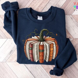 Fall Book Pumpkin Sweatshirt, Halloween Book Lover Sweater image 3