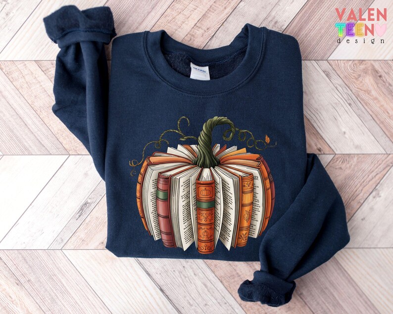 Fall Book Pumpkin Sweatshirt, Halloween Book Lover Sweater image 3