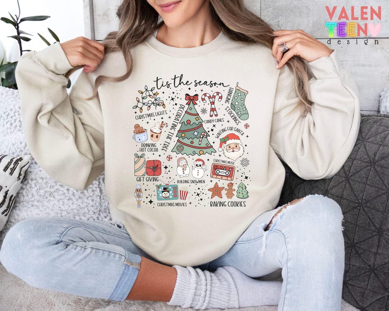 Retro Christmas Sweatshirt, Holiday Doodles bild 2