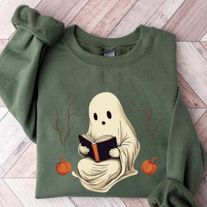 Ghost Reading Book Halloween Sweatshirt, Teacher Librarian Shirt