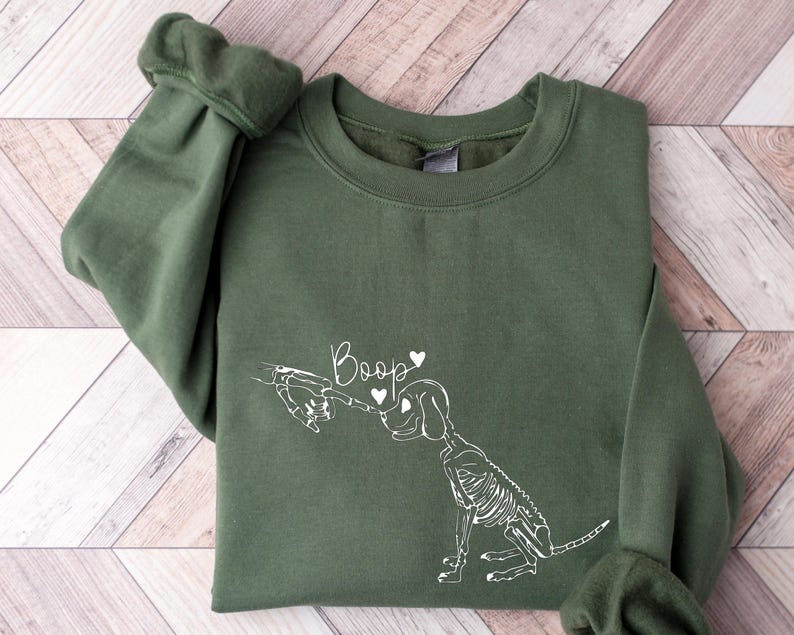 Boop Dog Skeleton Halloween Sweatshirt, Hand Graphic Sweater image 2