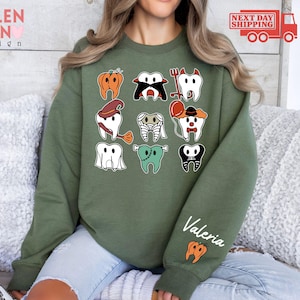 Sudadera personalizada de Halloween con diseño de dentista, suéter para consultorio dental. imagen 1