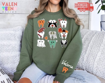 Custom Spooky Halloween Dentist Sweatshirt, Dental Office Sweater