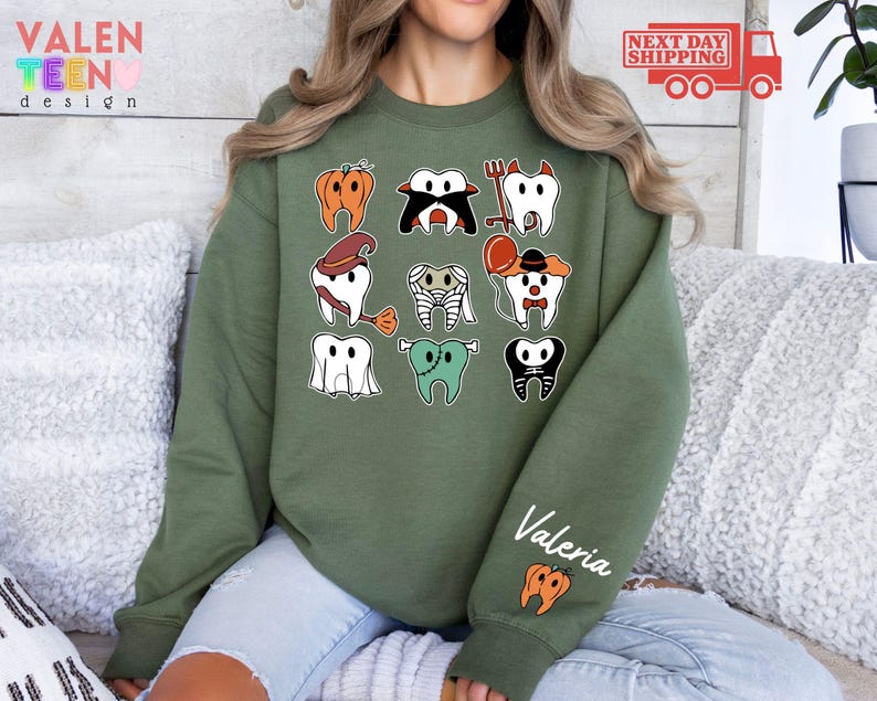 Sudadera personalizada de Halloween con diseño de dentista, suéter para consultorio dental. imagen 1