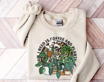 Skeleton Plant Lover Sweatshirt, All I Need Is Coffee And Plants Sweatshirt, Halloween Leopard Plant Lady Shirt, Gift For Plant, Plant Mom T