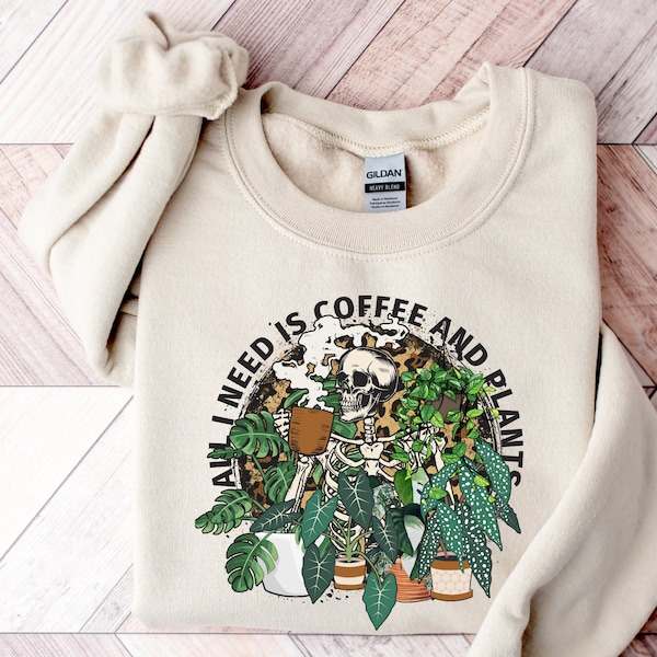 Skeleton Plant Lover Sweatshirt, All I Need Is Coffee And Plants Sweatshirt, Halloween Leopard Plant Lady Shirt, Gift For Plant, Plant Mom T