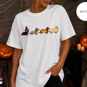 Halloween Dachshund Costumes Comfort Colors® Shirt, Spooky Wiener Dog Graphic Tee immagine 5