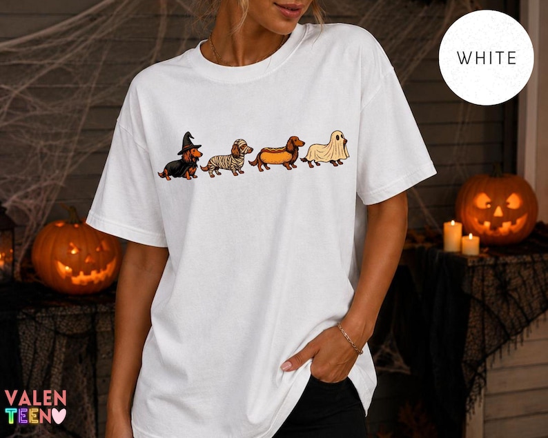 Halloween Dachshund Costumes Comfort Colors® Shirt, Spooky Wiener Dog Graphic Tee immagine 5