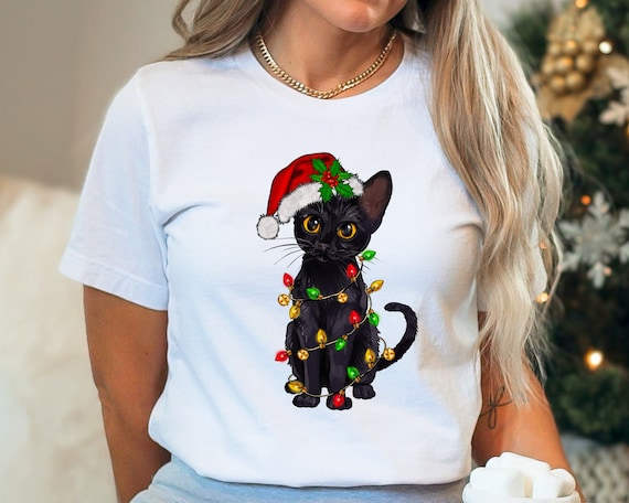 Cat Lover Christmas Tree With Santa Hat And Black Cat Gift T-Shirt Cat Lover Christmas Tree With Santa Hat And Black Cat Gift T-Shirt
