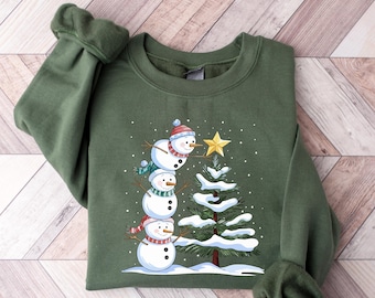 Snowman Christmas Tree Sweatshirt, Holiday Sweater