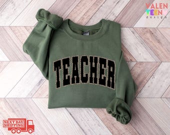 Leopard Print Teacher Sweatshirt, Trendy Educator Apparel
