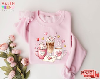 Valentine Coffee Sweatshirt, XOXO, Pink Valentine's Day Sweater