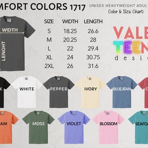 a collection of various adult t-shirts in different colors and sizes, along with their corresponding measurements.