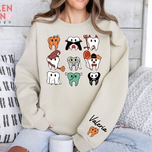 Sudadera personalizada de Halloween con diseño de dentista, suéter para consultorio dental. imagen 2