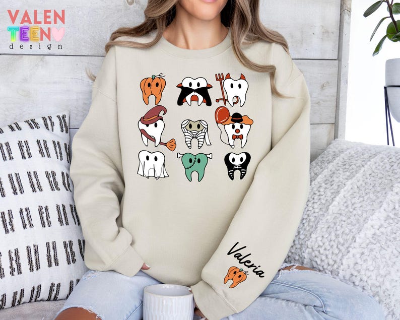 Sudadera personalizada de Halloween con diseño de dentista, suéter para consultorio dental. imagen 2