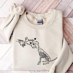 Boop Dog Skeleton Halloween Sweatshirt, Hand Graphic Sweater image 1