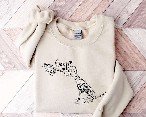 Boop Dog Skeleton Halloween Sweatshirt, Hand Graphic Sweater