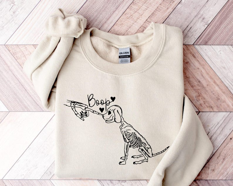 Boop Dog Skeleton Halloween Sweatshirt, Hand Graphic Sweater image 1