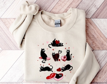 【VALENTINO】CAT EMBROIDERED HOODIE Valentines Black Cats Embroidered Sweatshirt, Valentine