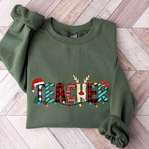 Teacher Christmas Sweatshirt, Buffalo Plaid, Xmas Gift zdjęcie 3