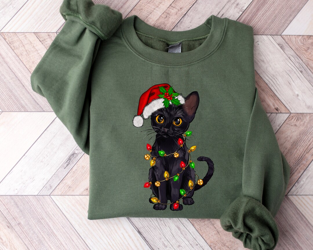 Christmas Cat Sweatshirt, Black Cat Christmas Shirt, Kitten Christmas
