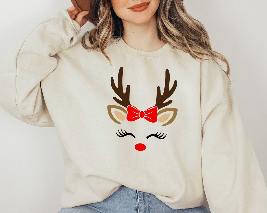 Christmas Sweatshirt, Reindeer Christmas Sweatshirt, Reindeer Face ...