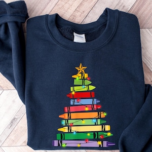 Sudadera con diseño de árbol de Navidad y crayones para profesores, regalo para profesores.