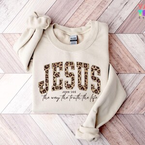 Christian Cheetah Print Jesus Sweatshirt, Faith Apparel image 2