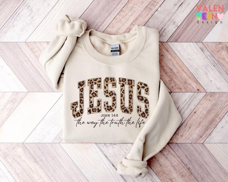 Christian Cheetah Print Jesus Sweatshirt, Faith Apparel image 2