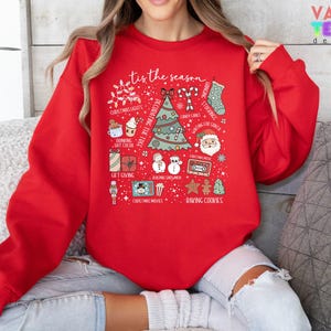 Retro Christmas Sweatshirt, Holiday Doodles bild 3