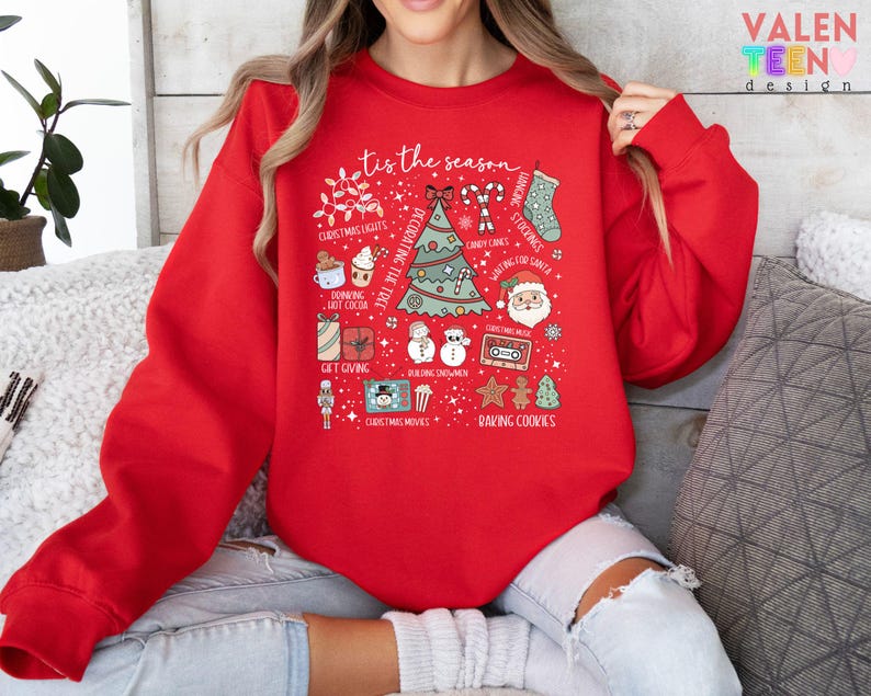 Retro Christmas Sweatshirt, Holiday Doodles bild 3