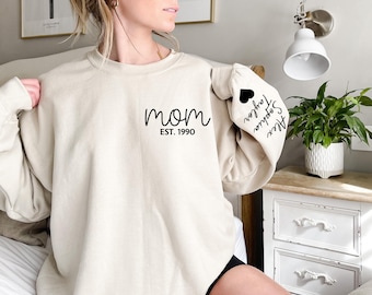 Custom 'Mama' Sweatshirt, Kids Names on Sleeve, Mother's Day Gift