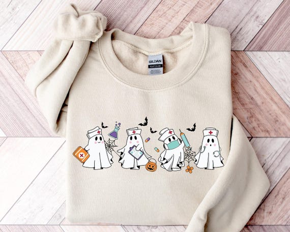Ghost Nurse Halloween Sweatshirt, Funny Spooky Season Hoodie