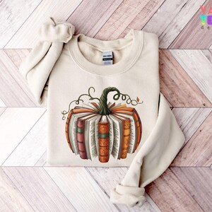 Fall Book Pumpkin Sweatshirt, Halloween Book Lover Sweater image 2