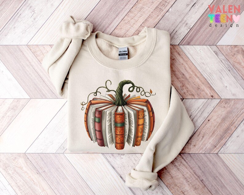 Fall Book Pumpkin Sweatshirt, Halloween Book Lover Sweater image 2