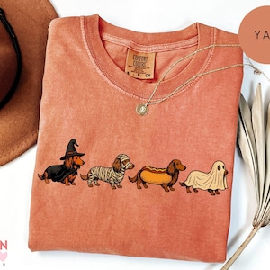 Halloween Dachshund Costumes Comfort Colors® Shirt, Spooky Wiener Dog Graphic Tee