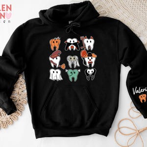 Sudadera personalizada de Halloween con diseño de dentista, suéter para consultorio dental. imagen 6