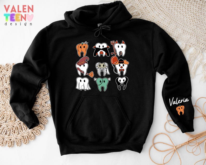Sudadera personalizada de Halloween con diseño de dentista, suéter para consultorio dental. imagen 6