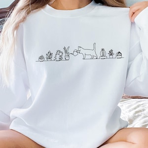 Cat Watering Succulents Sweatshirt, Plant Lover Gift